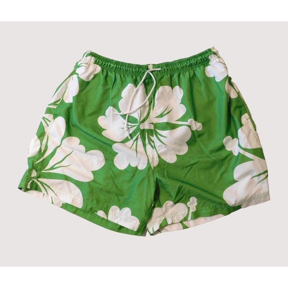 Sand N Sun Tropical Swim Shorts L Green White Floral Mesh Lining Polyester